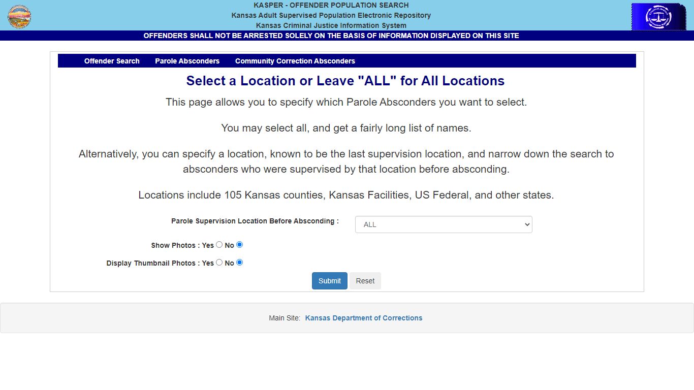 Kansas Department of Corrections - KASPER