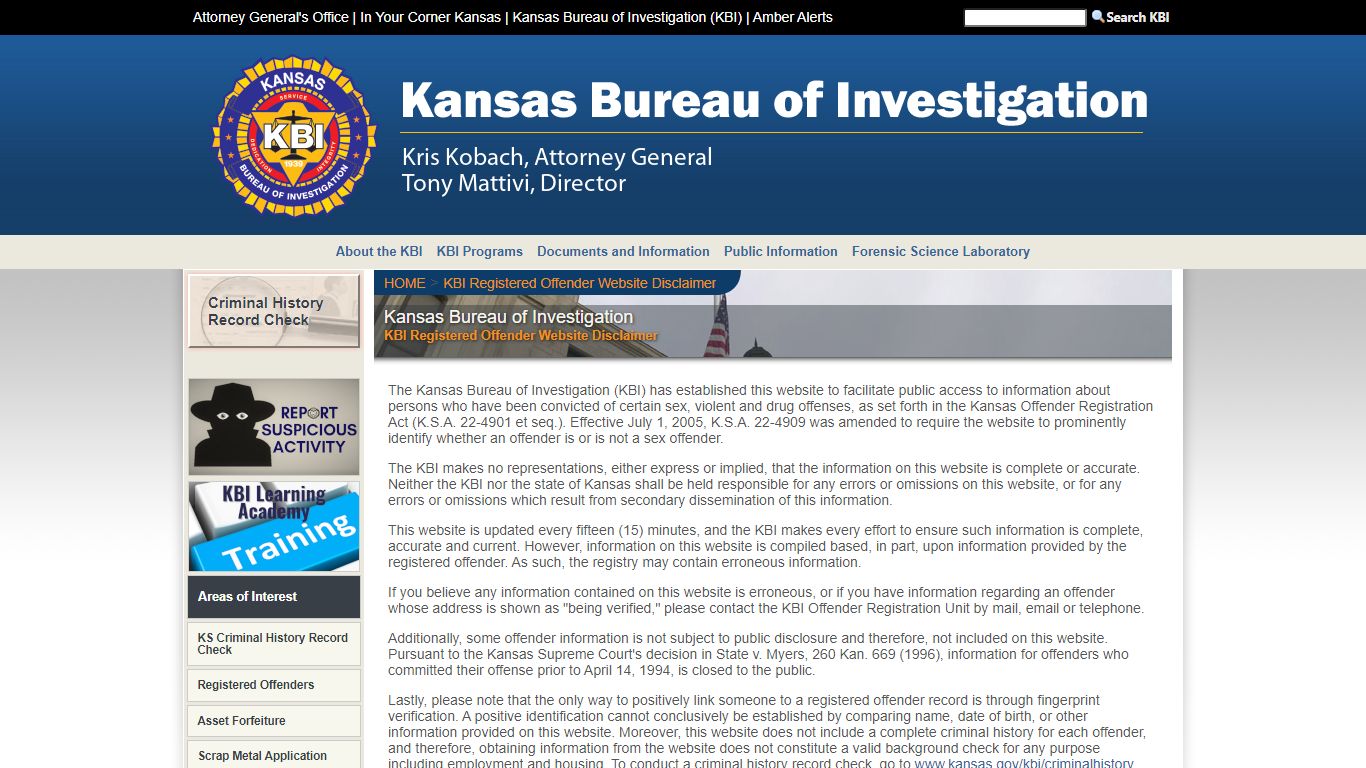 KBI - Kansas Bureau of Investigation - KBI Registered Offender Website ...