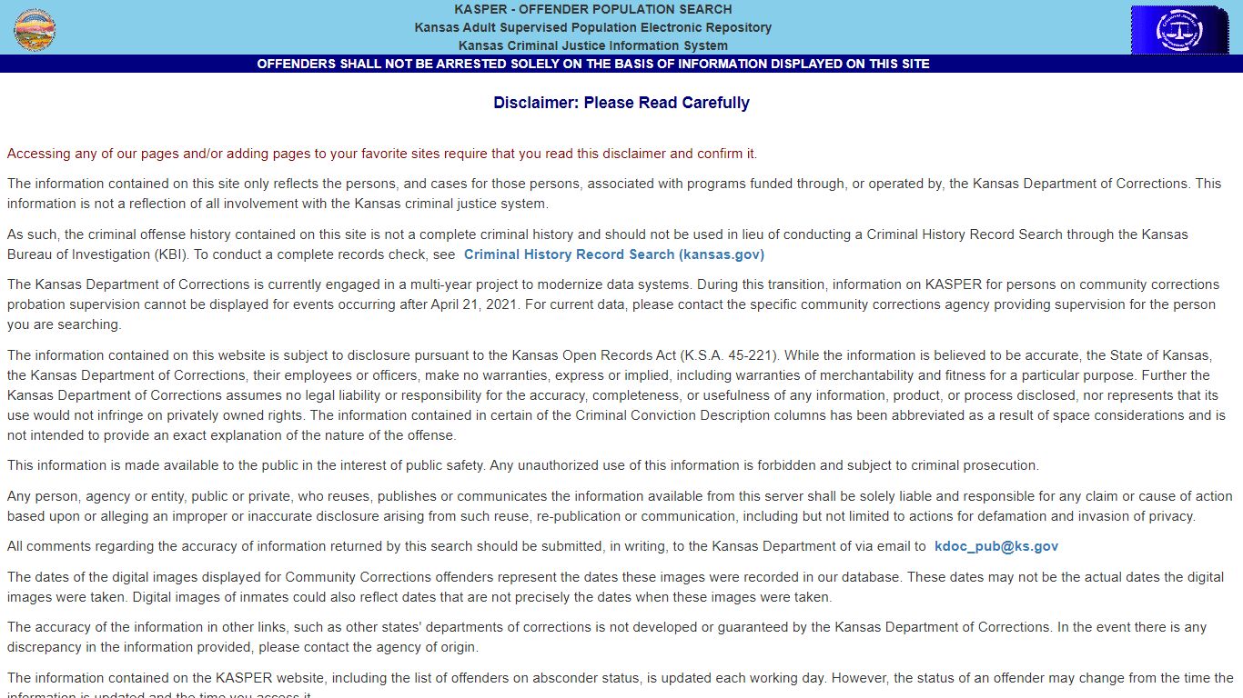 Kansas Department of Corrections - KASPER